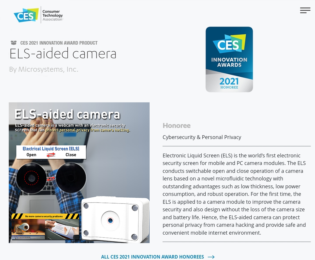 명지대 기술지주회사 마이크로시스템, CES 2021 혁신상 수상  첨부 이미지